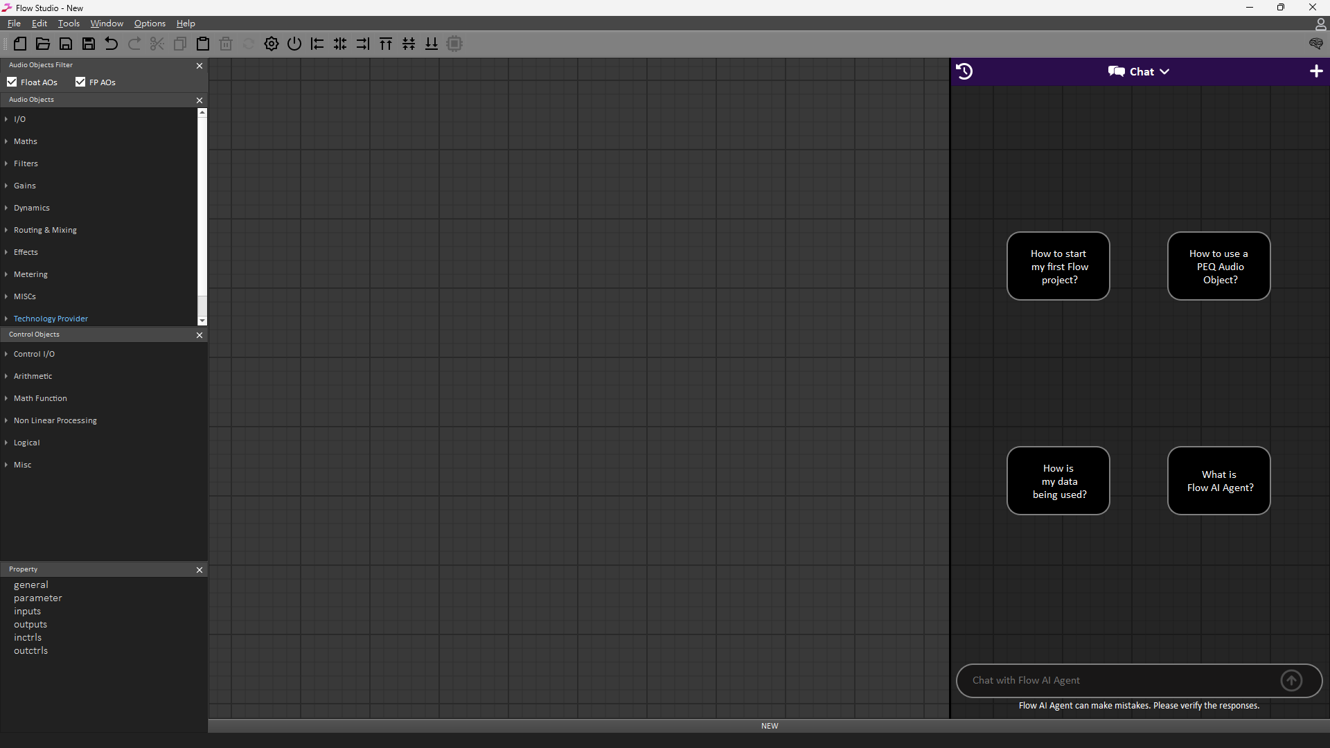 FlowStudio initial screen